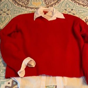 Men’s white button down with red jcrew sweater